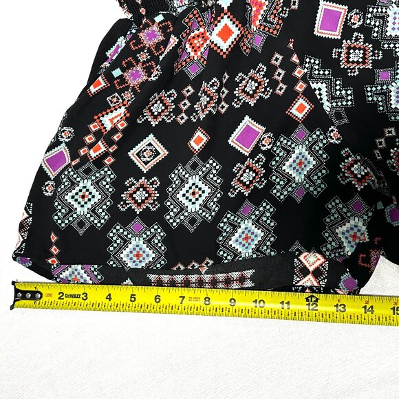 See You Monday Black and Multicolor Geometric High Waist Double Layer Shorts - Picture 4 of 8